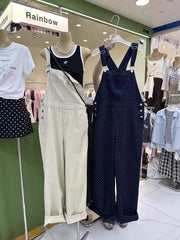 LIZAKOSHT - Overalls Polka Dots Korean Leisure Fashion Sleeveless Loose Jumpsuit Womens Ladies Pockets Wide Leg Pants Long Trousers