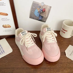 LIZAKOSHT - Pink Platform Sports Shoes Woman Niche Low-top Fashion Korean Style Autumn Women Sneakers PU Leathers Casual Shoes