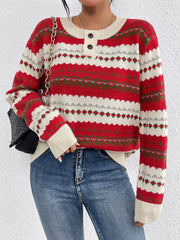 LIZAKOSHT - Autumn and winter women's round collar Christmas vintage red pull-over loose lazy wind knitted long-sleeved sweater
