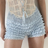 LIZAKOSHT - Y2K Women's Lace Trim Shorts Layered Ruffle Trim Bloomers Shorts Cute Lolita Pumpkin Pants Pettipants Streetwear
