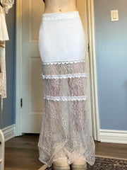LIZAKOSHT - Bohemian Vacation Style Lace Patchwork Skirt for Women's Perspective Sexy Wrap Buttocks Fishtail Long Skirt