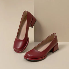 LIZAKOSHT Wine-red shoes with thick heels in spring of 2024, new female high-grade round head retro fairy wind Mary Jane wedding shoes.