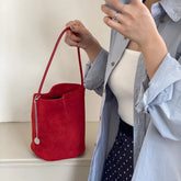 LIZAKOSHT - Vintage Tassel ladies bucket shoulder bags small Matte PU Leather lady handbag winter new Faux suede female totes bolsos