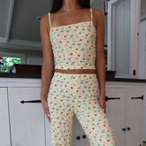 LIZAKOSHT  -  Women Y2K Floral 2 Piece Lounge Set Spaghetti Strap Crop Camisole Elastic Waist Wide Leg Pajama Pants Casual Sleepwear