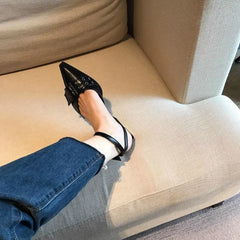 LIZAKOSHT - Sandals for Women with Low Heels Square Summer Closed Ladies Shoes Pointed Toe Footwear Strap Beige Korea on Offer Vintage