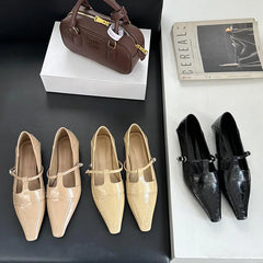 LIZAKOSHT - Fashion Luxury Dress Flats Heel Mary Jane Shoes Women Loafers Female Pointed Toe Ballerina New Spring Footwear Office Mujer