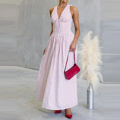 LIZAKOSHT - Comfortable Commuter Women's Dress Polka Dot Sleeveless Classic Strap Skirt Beach Vacation Summer New Long Dress