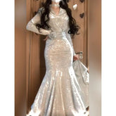 LIZAKOSHT  -  Autumn New Loose French High-end Dress for Women Autumn and Winter Sexy Slim Fit Fish Tail Dress for Women