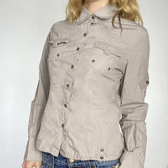 LIZAKOSHT  -  Harajuku Autumn Newly Pockets Flip Collar Buttons Long-sleeved Shirts Work Style Slimming Cardigant Top Blouses for Women