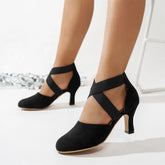 LIZAKOSHT - New Vintage Big Size 43 Black Kitten Heels Sandals Women Classic Summer Stretch Cross Strap Dancing Shoes Woman