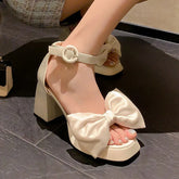 LIZAKOSHT - Bow Tie Platform Sandals Designer Women Heels Pump Open Toe Square Head Chunky Heel Fashion Luxury Women's Sandals Summer