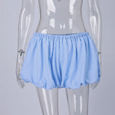 LIZAKOSHT - Summer Striped Shorts Y2K Woman Clothes Casual Fashion Elastic Waist Mini Shorts Streetwear Girls Blue Short Pants