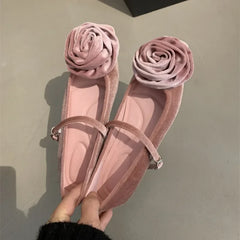 LIZAKOSHT  -  Velvet Flowers Flat Mary Jane Shoes for Women Shallow Elegant Dress Shoes Comfort Soft Sole Square Toe Designer Ballet Shoes