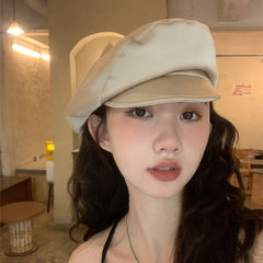 Lizakosht Japanese Celebrity Satin Berets for Women Spring and Summer Thin French Elegance Temperament Retro Champagne Newsboy Hats