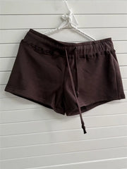 LIZAKOSHT - Brown Cotton Drawstring Short Pants Women Summer Simple Basic Straight-leg Shorts Sweet Preppy Style Sport Sweatshorts Y2K