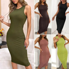 LIZAKOSHT - Women's Ribbed Bodycon Tank Dress, Casual Sleeveless Round Neck Midi Dress, Homecoming Dresses, Summer Clothes for Daily Wear Holiday
