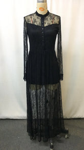 LIZAKOSHT - Fashion O-neck Women's Long-Sleeved Dress Lace Patchwork Pastoral Styles Elegant Floor-Length Gown for Special Occasions