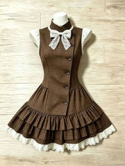 LIZAKOSHT - Dresses Vintage Y2k 2Piece Set Slim Plaid Streetwear 90s Short Skirt Woman Clothes Basics Sexy Dress Elegant Gyaru Emo