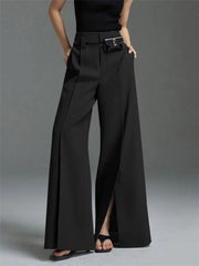 LIZAKOSHT - Women Formal Suit Straight-leg Pants 2024 New Fashion Solid Color Split-Front High-Waisted Pleated Casual Trousers