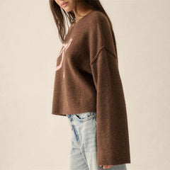 LIZAKOSHT - Coquette Womens Bow Sweater Loose Crew Neck Wide Long Sleeve Pullover Knit Tops Casual Streetwear for Spring Fall Aesthetic