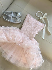 LIZAKOSHT - Women Strapless Pink Dress Summer Sweet Butterfly Mesh Mini Dress Slim Elegant Fairy Style Layered Ruffle Skirt Princess Outfits