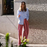 LIZAKOSHT - Fashion Red Multicolor Striped Pants For Women Casual High Waist Wide Loose Long Trouser Lady Spring Summer Vacation Pants
