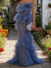 LIZAKOSHT - Elegant Strapless Illusion Ruffles Sleeveless Mermaid Formal Evening Dresses Birthday Party Prom Gowns Customized
