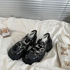 LIZAKOSHT - Sweet Thick Soled Lolita Shoes Women Retro Versatile British Style Chain Versatile Leather Shoes Japanese Girl Loli Single Shoes