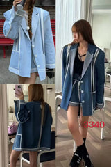 LIZAKOSHT  -  SuperAen Korean Style Design Patchwork Striped Suit for Women 2025 Autumn New Contrast Color Fashion Notched Blazer