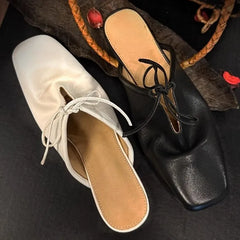 LIZAKOSHT - Butterfly-knot Mules Sandals Women Square To Solid Color Low Heel Slingback Summer Female Shoes All-matching Concise Casual Shoe