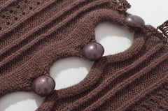 LIZAKOSHT - Women Slit Hem Hollow Out Hole Backless Full Sleeve Robe Sexy Spliced Lace O neck Low Chest Knitted Package Hips Mini Dress