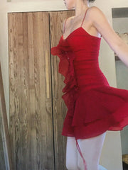 Lizakosht Fashion Dresses for Women Sleeveless Party Streetwear Dress Sweet Mini Ruffles Spaghetti Strap New Spring Summer Dress