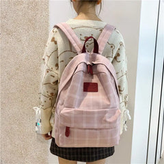 LIZAKOSHT - Simple Women's Backpack Fashion Plaid Schoolbag Travel Shoulder Bag
