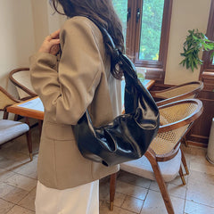 LIZAKOSHT - Large PU Leather Hobo Bags Women Solid Black Shoulder Bags Lazy Style Simple Crossbody Bags Sliver Shiny Packages New