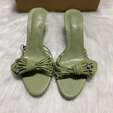 LIZAKOSHT - Green Leaf Narrow Band Women Gladiator Sandals Brand Design Summer Open Toe High Heels Mules Hollow Out Daily Ladies Party Shoes