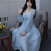 LIZAKOSHT  -  Elegant Square Collar Chiffo Dresses 2025 New Long Sleeve Dress for Women Y2k Early Autumn Slim Waist Vestidos De Mujer