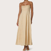 LIZAKOSHT - Women Tube Maxi Dress Ruched Strapless Bodice A Line Long Dress Elegant Lady Sleeveless Flowy Summer Sundress