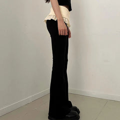 LIZAKOSHT - Y2K Cute Casual Skinny Ruffles Pleated Design High Waisted Knitting Flare Pants Contrasting Color Bottoms Hottie Streetwear