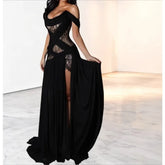 LIZAKOSHT - 2026 Women's Elegant New Sexy Lace Stitching Slightly Sheer Slit Dress