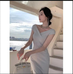 LIZAKOSHT - Elegant Bodycon Sleeveless Knitting Midi Dresses for Women Autumn New Evening Party Prom Robe Sexy Fashion Female Clothing