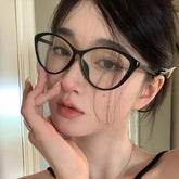 LIZAKOSHT - Y2K Cat Eye Glasses Women Men Transparent Black Triangle Frame Eyeglasses Vintage Sunglasses Anti-blue Light Reading Eyewears