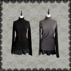 LIZAKOSHT - Fashionable European-style retro high-neck button-up mid-length versatile base layer sweater in solid color, fitted women's top