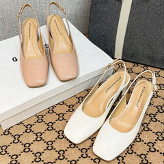 LIZAKOSHT - Women 6cm High Heels Elegant Prom Pumps Female Metal Buckle Strap Square Toe Thick High Heels Lady Sexy Outside Daily Sandals