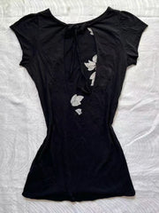 LIZAKOSHT - Y2k Aesthetic Vintage Flower Printing T-shirt 2025 Summer Backless Bandage Streetwear Tops Harajuku Sexy grunge Fairy Tshirts