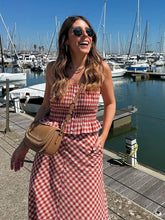 LIZAKOSHT - Plaid Vintage Summer Skirt Set for Women Spring Casual New in Dress Set 2 Pieces Red Midi Dress Beach Matching Set