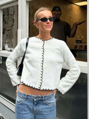 LIZAKOSHT - Casual Knitted Panelled Sweater Women O-neck Single Breasted Wave Hem Slim Female Coat 2024 Spring Autumn New Chic Lady Coats