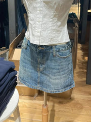 LIZAKOSHT - American Vintage Denim Mini Skirts Women Summer Fashion High Waist Straigth Short Faldas Casual Fashion Streetwear Cotton Skirt