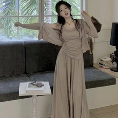 LIZAKOSHT  -  Lazy Casual Suit for Women  Spring Autumn New Long Sleeve Cardigan+ Irregular Camisole Vest+ High Waist Wide Leg Pants