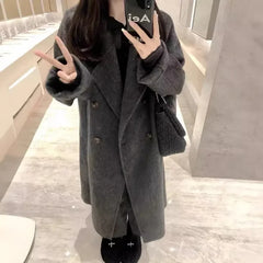 LIZAKOSHT  -  new Women Wool Blend Coat Solid Mid Long Woolen Blazer Thick Warm Blouse Women's Overcoat Office Lady Tops Autumn Winter