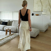 LIZAKOSHT - Elegant Satin White Long Skirts for Woman Office Folds A Line Skirts Summer Casual Solid Ankle Length Skirt Spring